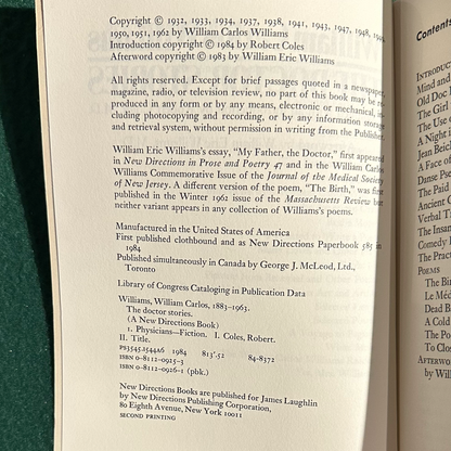 Vintage Fiction Paperback: William Carlos Williams - The Doctor Stories SECOND PRINTING