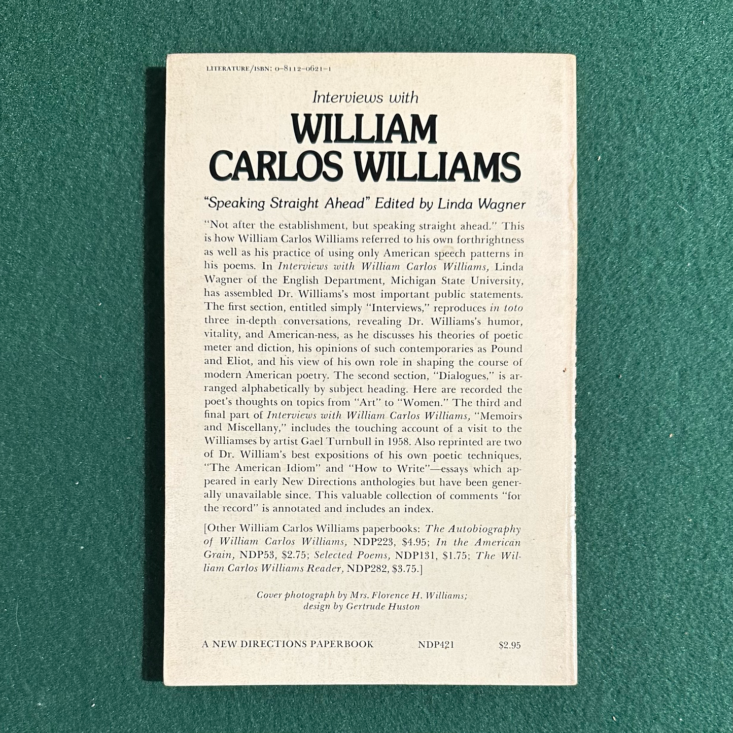Vintage Non-Fiction Paperback: Interviews with William Carlos Williams, Edited by Linda Wagner FIRST PRINTING