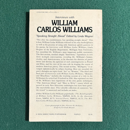 Vintage Non-Fiction Paperback: Interviews with William Carlos Williams, Edited by Linda Wagner FIRST PRINTING