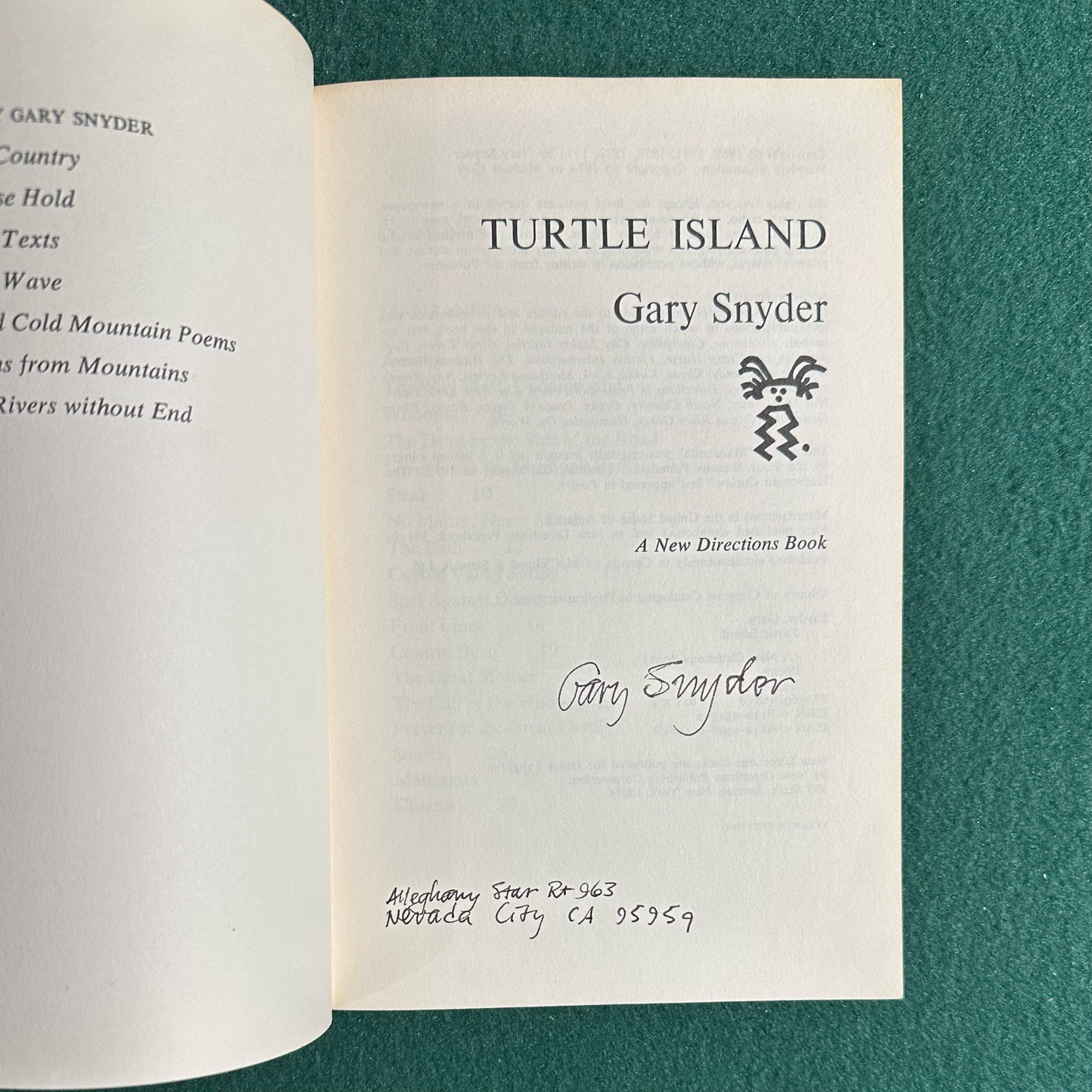 Vintage Poetry Paperback: Gary Snyder - Turtle Island SIGNED SEVENTH PRINTING