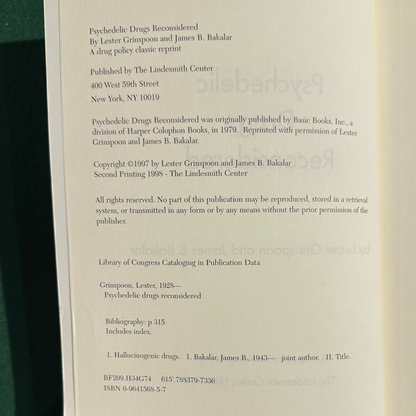 Vintage Non-Fiction Paperback: Lester Grinspoon and James B Bakalar - Psychedelic Drugs Reconsidered SECOND PRINTING
