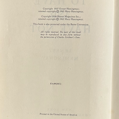 Vintage Fiction Hardback: Ernest Hemingway - To Have and Have Not