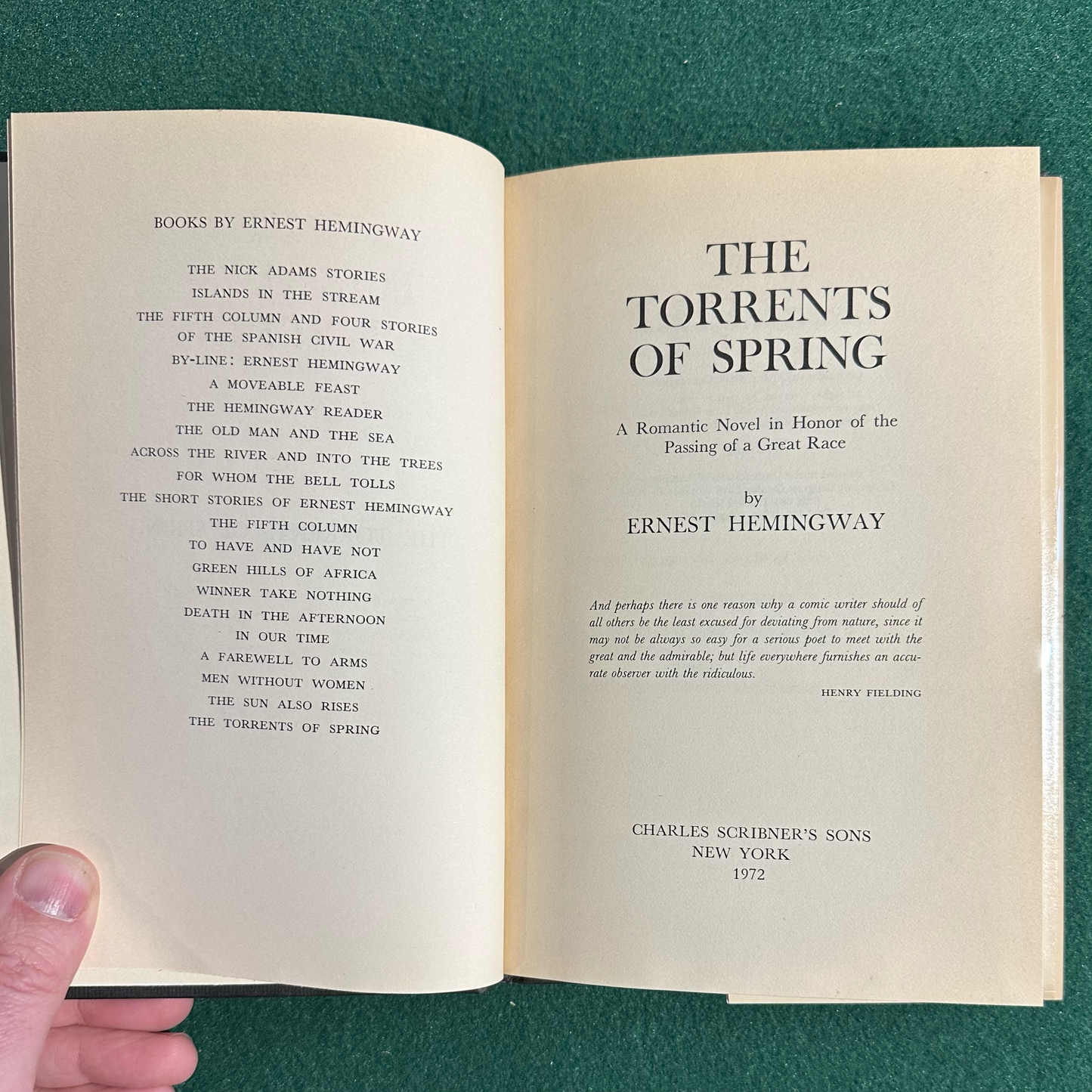 Vintage Fiction Hardback: Ernest Hemingway - The Torrents of Spring