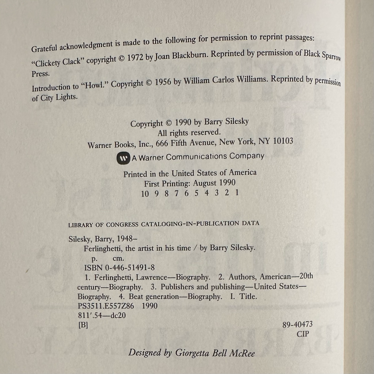 Vintage Non-Fiction Hardback: Barry Silesky - Ferlinghetti: The Artist in His Time FIRST EDITION