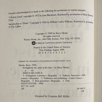 Vintage Non-Fiction Hardback: Barry Silesky - Ferlinghetti: The Artist in His Time FIRST EDITION