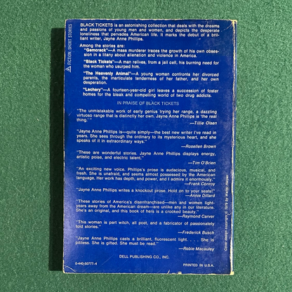 Vintage Fiction Paperback: Jane Anne Phillips - Black Tickets FIRST PRINTING
