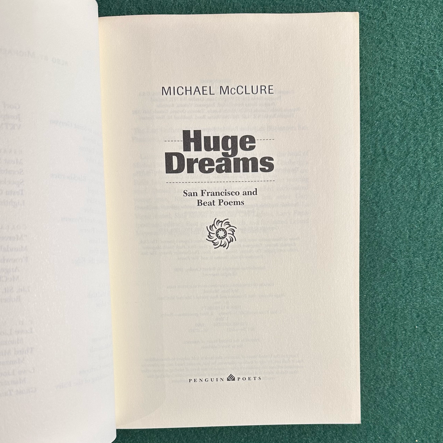 Vintage Poetry Paperback: Michael McClure - Huge Dreams FIRST PRINTING