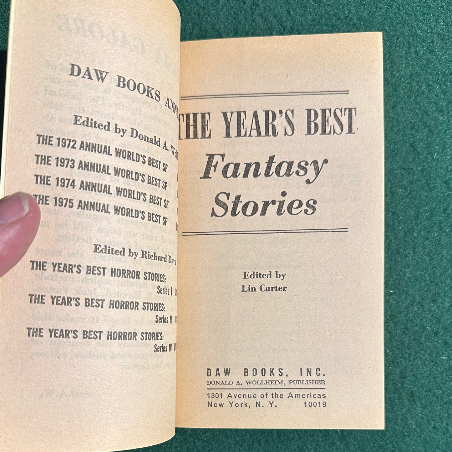 Vintage Fantasy Paperback: The Year's Best Fantasy Stories, Edited by Lin Carter FIRST PRINTING