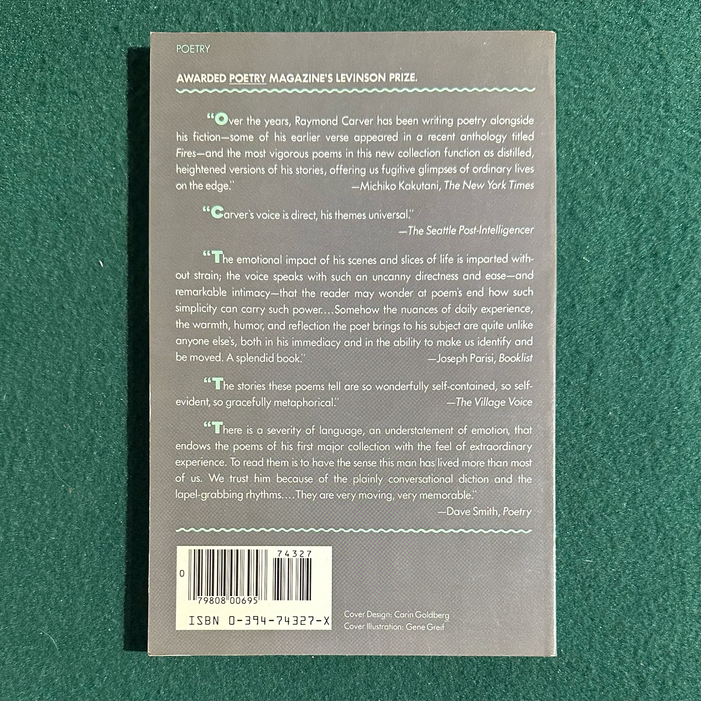 Vintage Poetry Paperback: Raymond Carver - Where Water Comes Together With Other Water FIRST PRINT