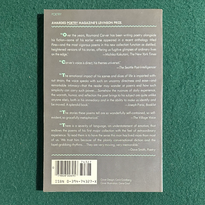 Vintage Poetry Paperback: Raymond Carver - Where Water Comes Together With Other Water FIRST PRINT