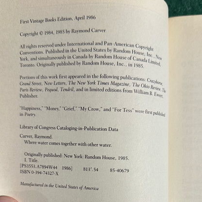 Vintage Poetry Paperback: Raymond Carver - Where Water Comes Together With Other Water FIRST PRINT