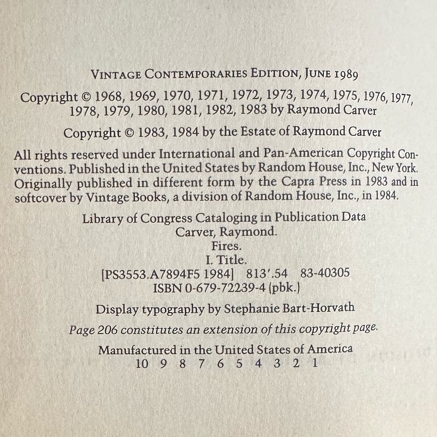 Vintage Poetry Paperback: Raymond Carver - Fires: Essays, Poems, Stories FIRST PRINT