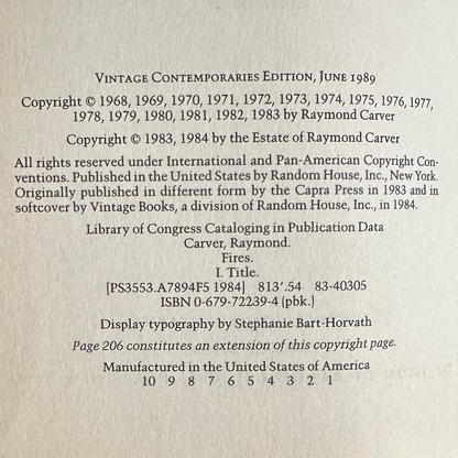 Vintage Poetry Paperback: Raymond Carver - Fires: Essays, Poems, Stories FIRST PRINT