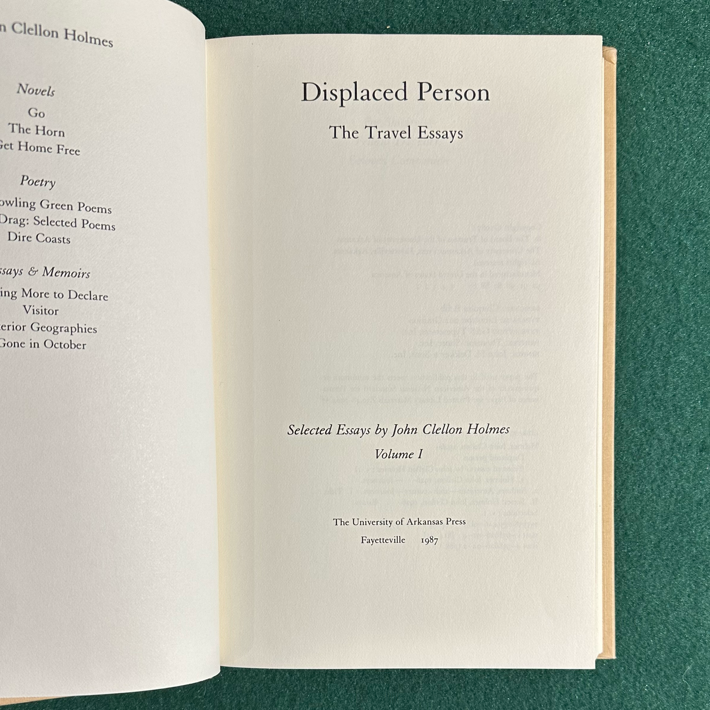 Vintage Non-Fiction Hardback: John Clellon Holmes - Displaced Person: The Travel Essays FIRST EDITION