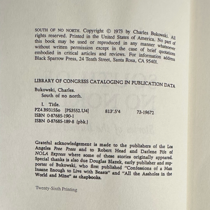 Vintage Poetry Paperback: Charles Bukowski - South of No North