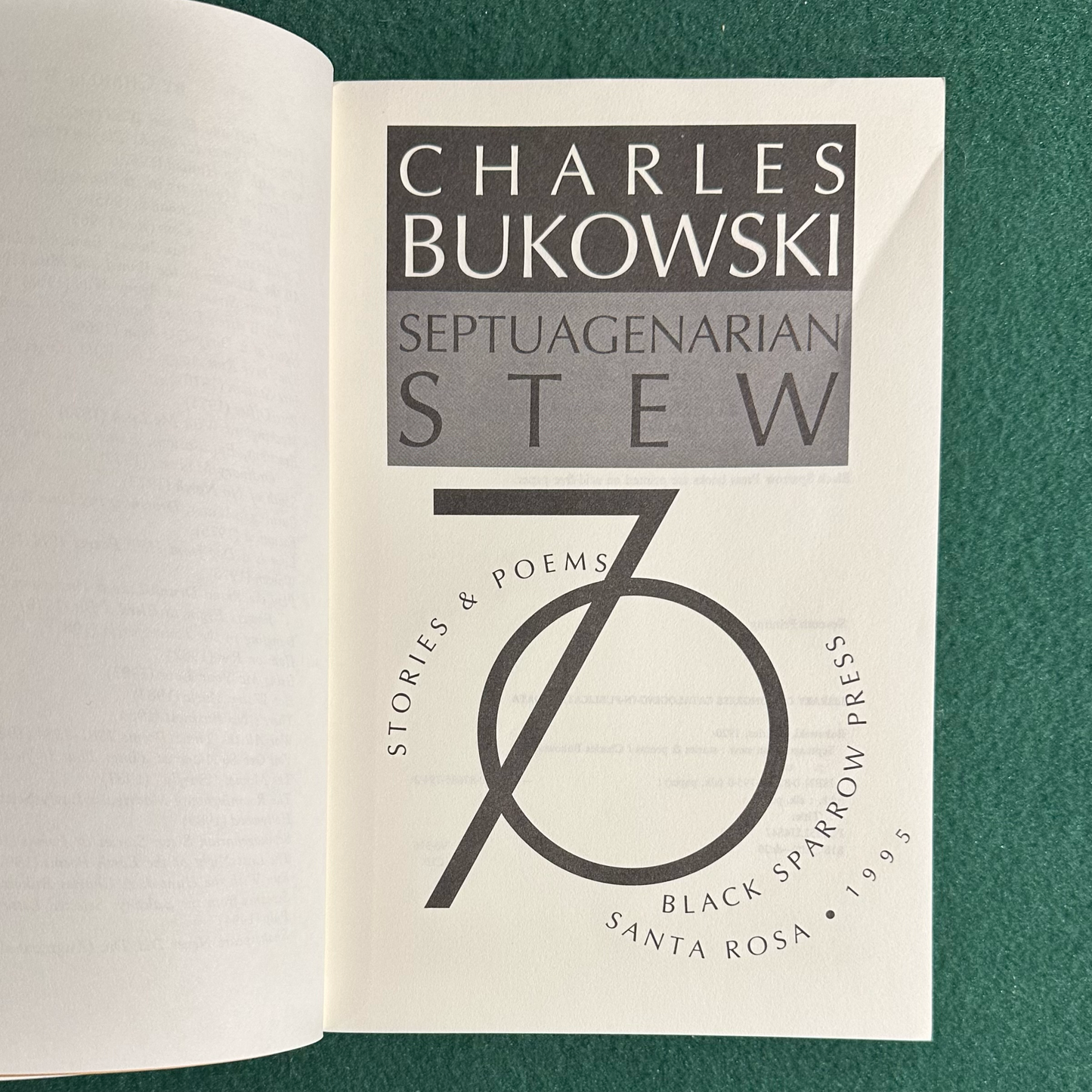 Vintage Fiction Paperback: Charles Bukowski - Septuagenarian Stew: Stories and Poems SEVENTH PRINTING