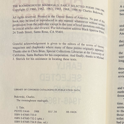 Vintage Poetry Paperback: Charles Bukowski - The Roominghouse Madrigals: Early Selected Poems 1946-1966 FIRST PRINTING