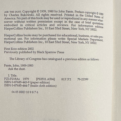 Fiction Paperback: John Fante - Ask The Dust