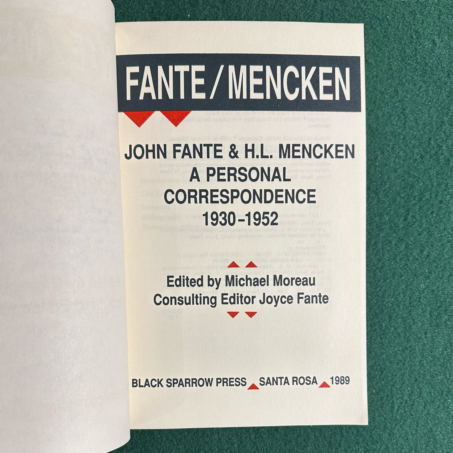 Fiction Paperback: John Fante & H L Mencken - A Personal Correspondence 1930-1952 FIRST PRINT