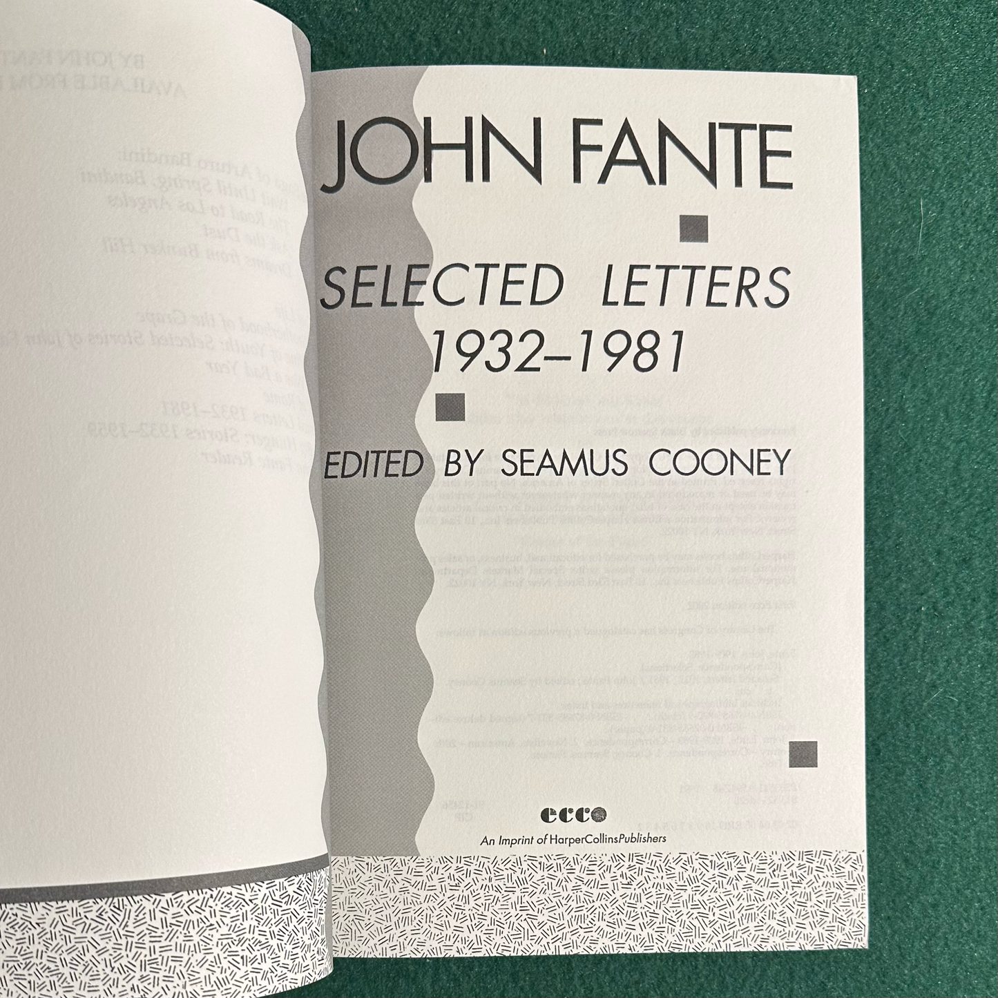 Fiction Paperback: John Fante - Selected Letters 1932 to 1981 SECOND PRINT