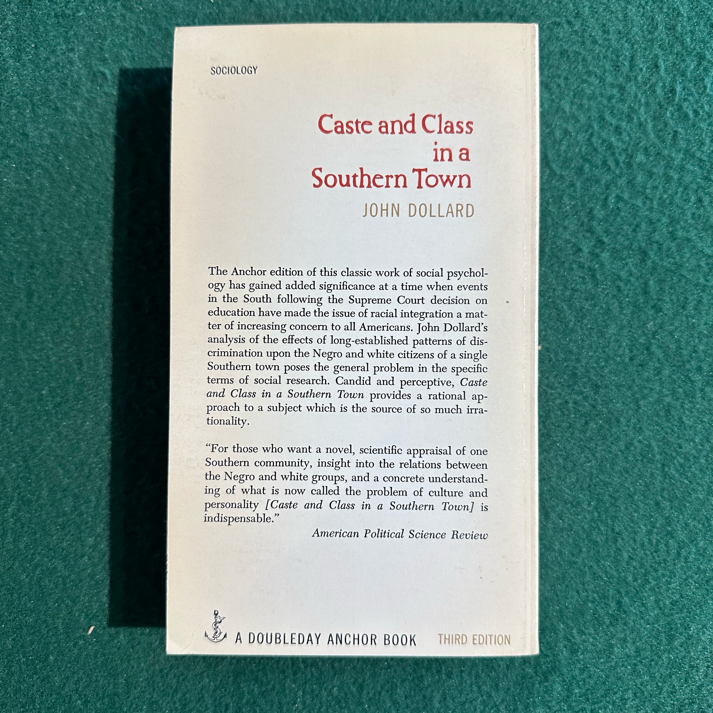 Vintage Non-Fiction Paperback: John Dollard - Caste and Class in a Southern Town