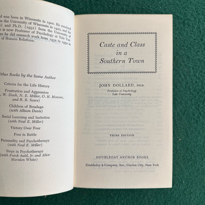 Vintage Non-Fiction Paperback: John Dollard - Caste and Class in a Southern Town
