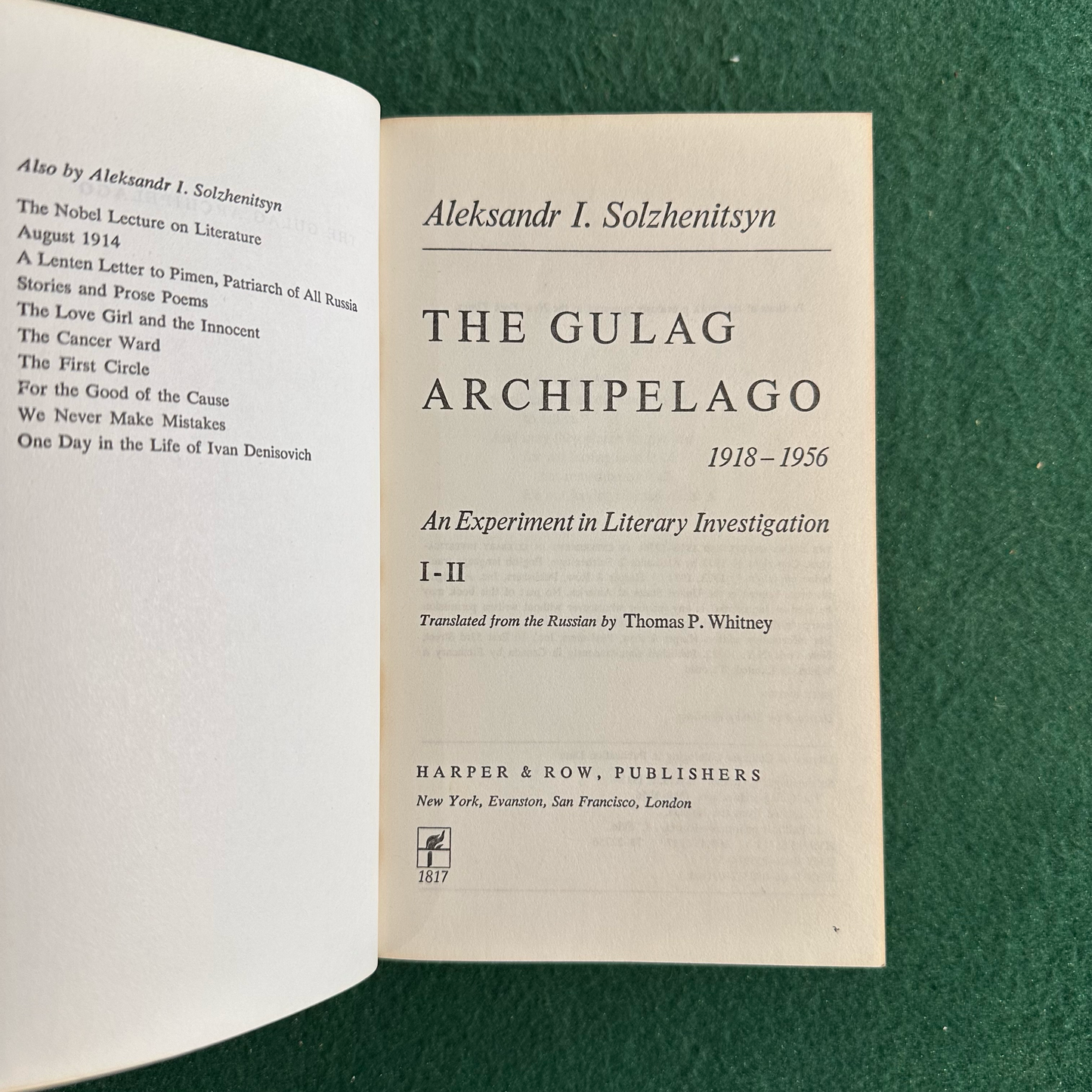 Vintage Non-Fiction Paperback: Aleksandr I Solzhenitsyn - The Gulag Archipelago FIRST EDITION