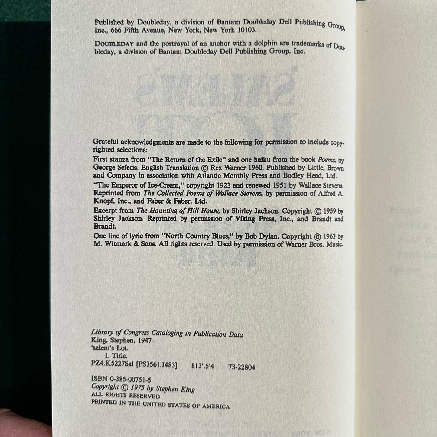 Vintage Horror Hardback: Stephen King - 'Salem's Lot BCE