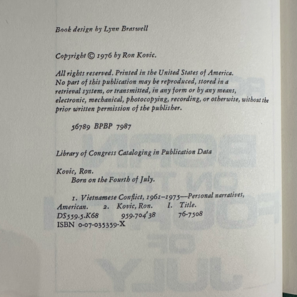 Vintage Autobiography Hardback: Ron Kovic - Born on the Fourth of July SIGNED FIFTH PRINTING