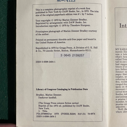 Vintage Sci-Fi Hardback: Marion Zimmer Bradley - Darkover Landfall