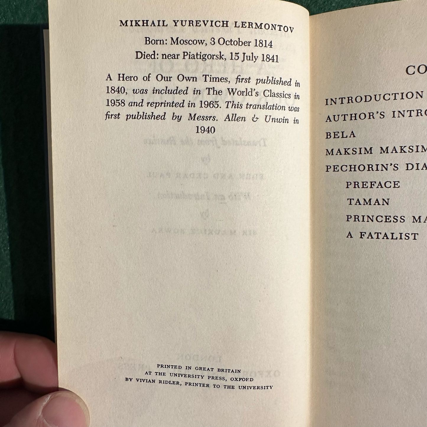 Vintage Non-Fiction Paperback: Mikhail Yurevich Lermontov - A Hero of Our Own Times