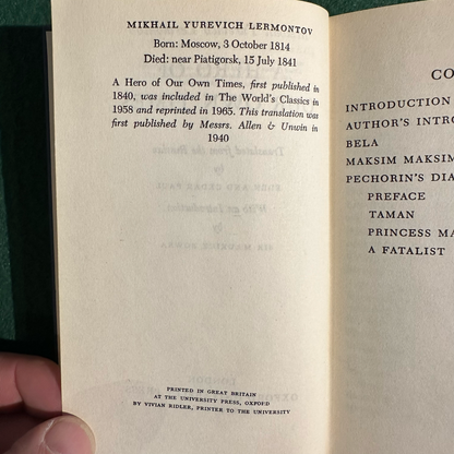 Vintage Non-Fiction Paperback: Mikhail Yurevich Lermontov - A Hero of Our Own Times
