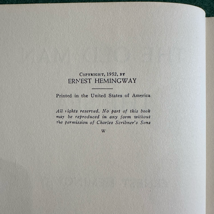 Vintage Fiction Hardback: Ernest Hemingway - The Old Man and the Sea BOOK CLUB EDITION