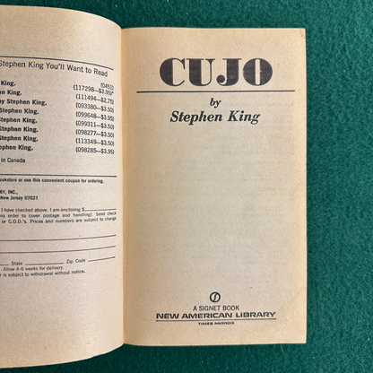 Vintage Horror Paperback: Stephen King - Cujo FIRST PRINTING