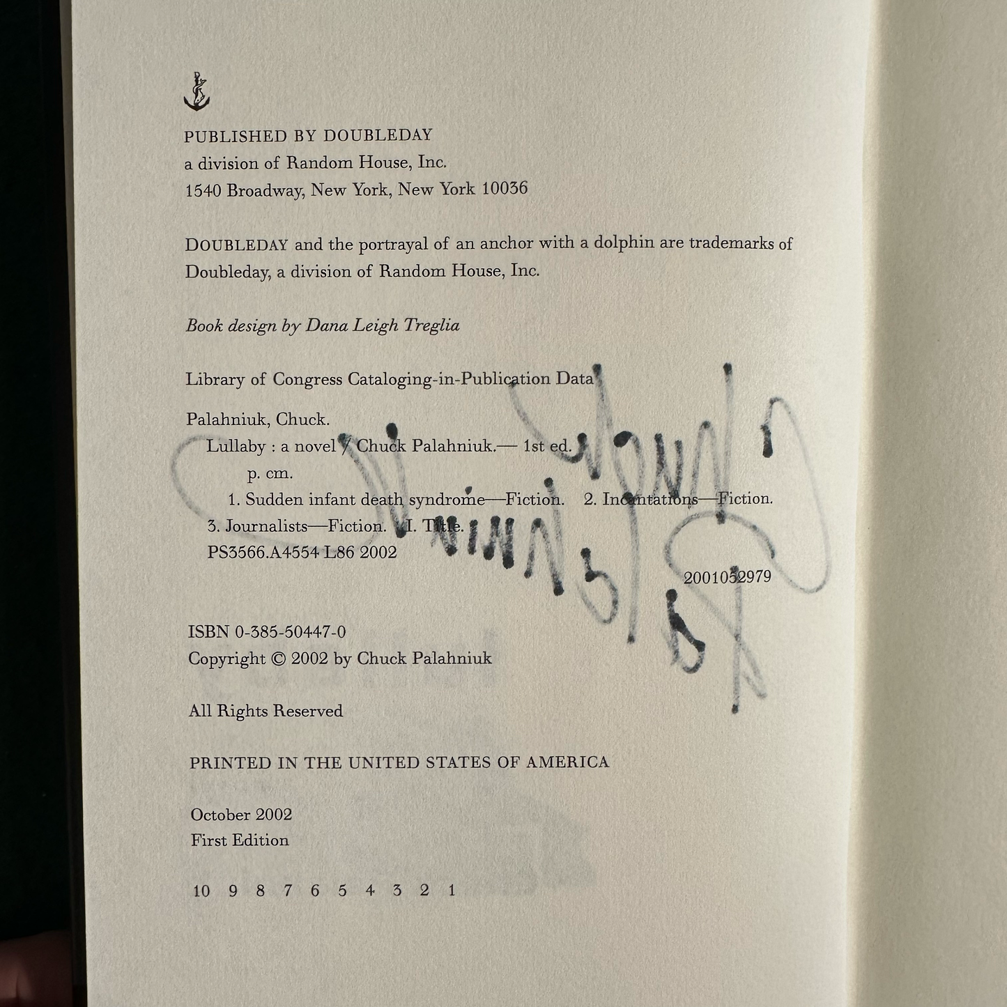 Vintage Fiction Hardback: Chuck Palahniuk - Lullaby SIGNED FIRST EDITION