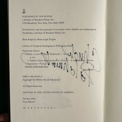 Vintage Fiction Hardback: Chuck Palahniuk - Lullaby SIGNED FIRST EDITION