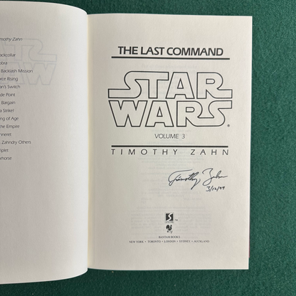 Vintage Sci-Fi Hardback: Timothy Zahn - Star Wars: The Last Command SIGNED FIRST EDITION