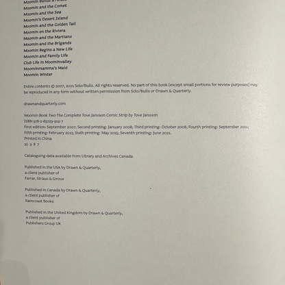 Graphic Novel Hardback: Tove Jansson - Moomin, The Complete Comic Strip, Volume 2