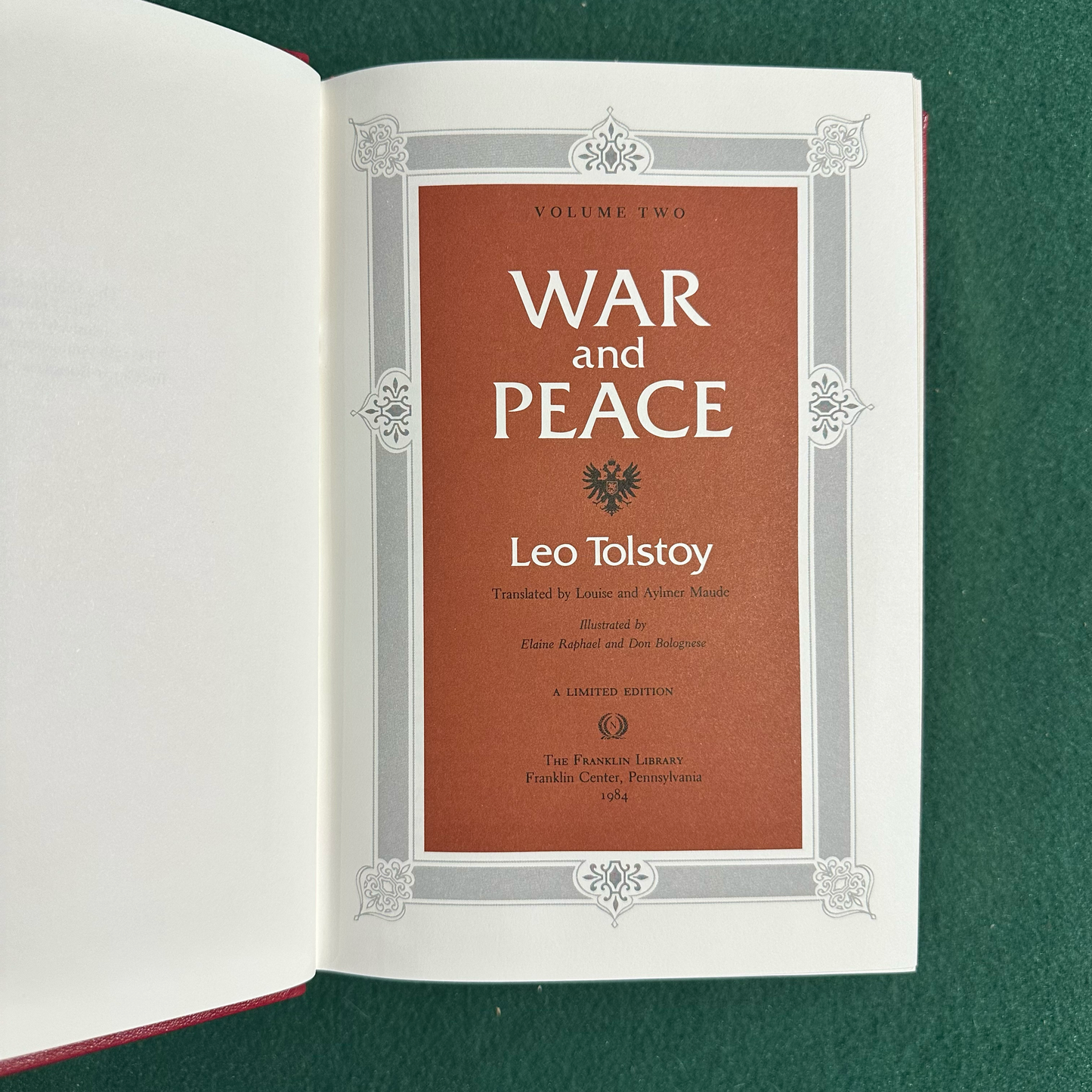 Vintage Fiction Hardback: Leo Tolstoy - War and Peace THE FRANKLIN LIBRARY LIMITED EDITION 3 VOLS