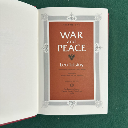 Vintage Fiction Hardback: Leo Tolstoy - War and Peace THE FRANKLIN LIBRARY LIMITED EDITION 3 VOLS