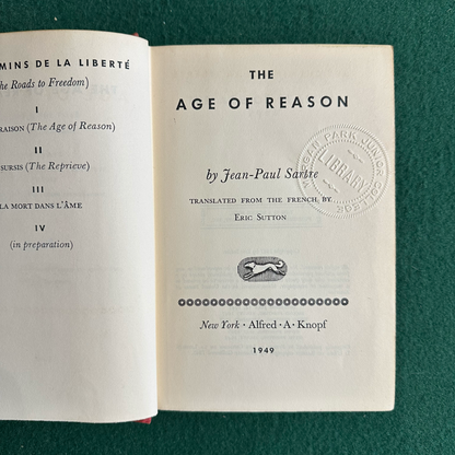 Vintage Non-Fiction Hardback: Jean-Paul Sartre - The Age of Reason 1949 SIXTH PRINTING
