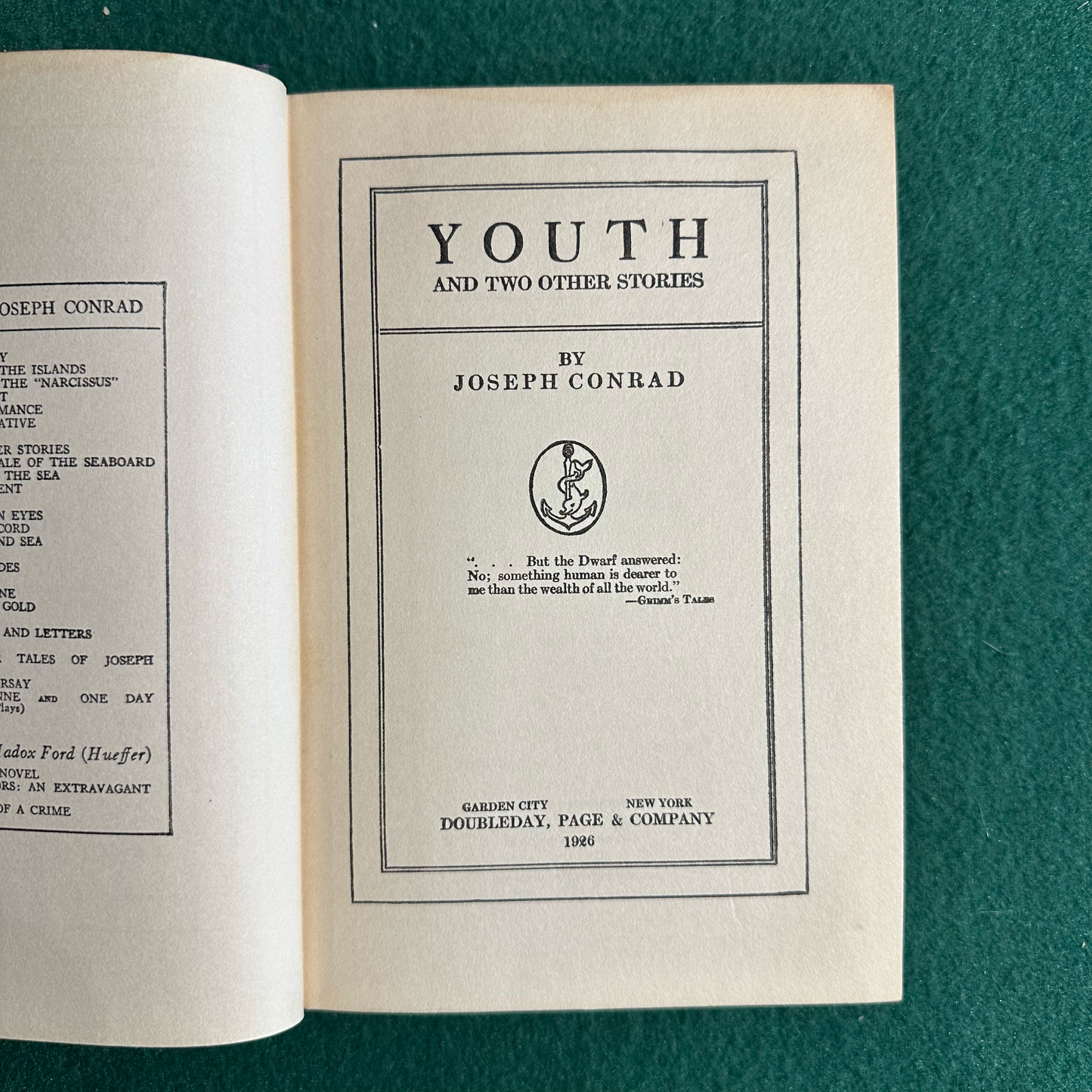 Vintage Fiction Hardback: Joseph Conrad - Youth and Tow Other Stories 1926