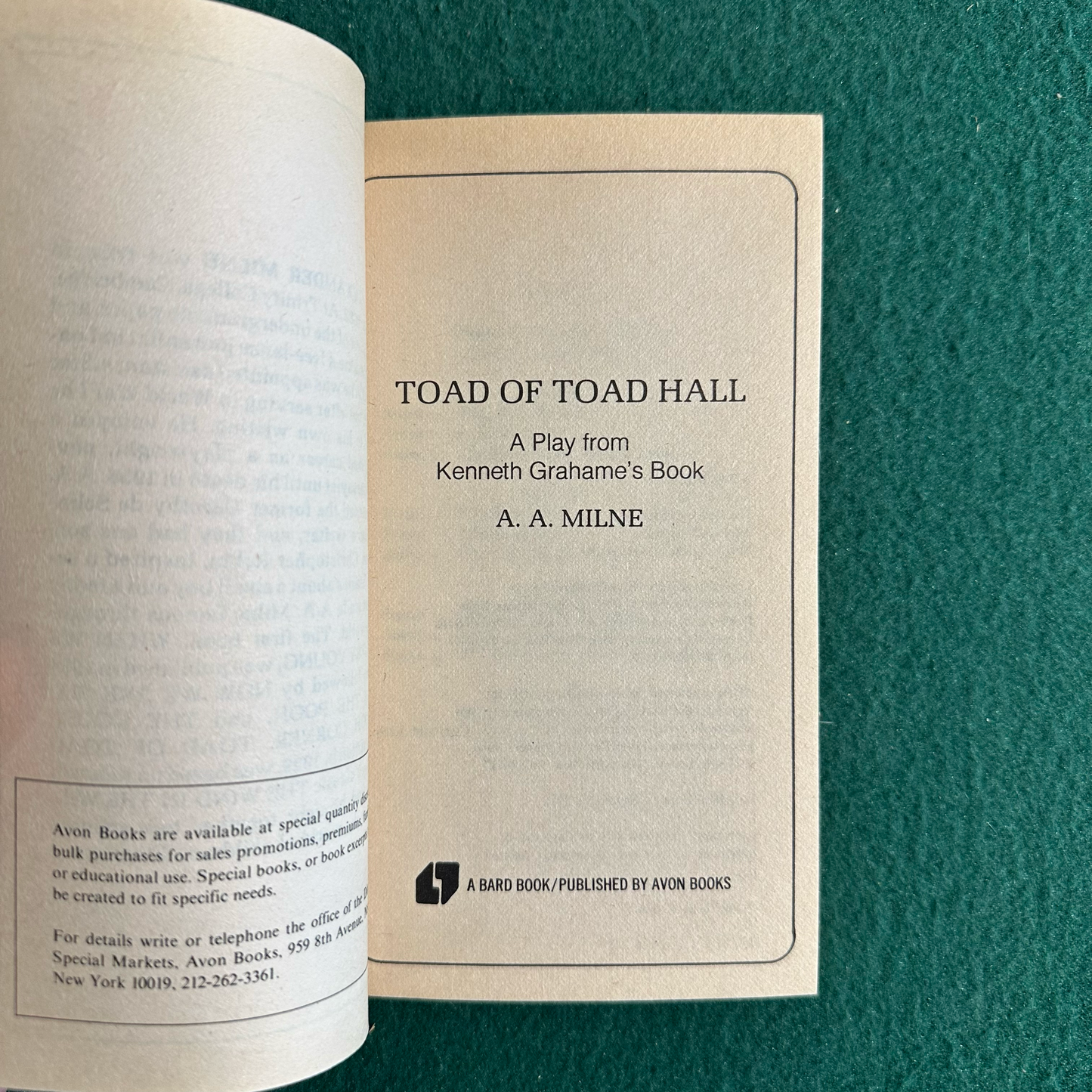 Vintage Fiction Paperback: A A Milne - Toad of Toad Hall FIRST PRINTING