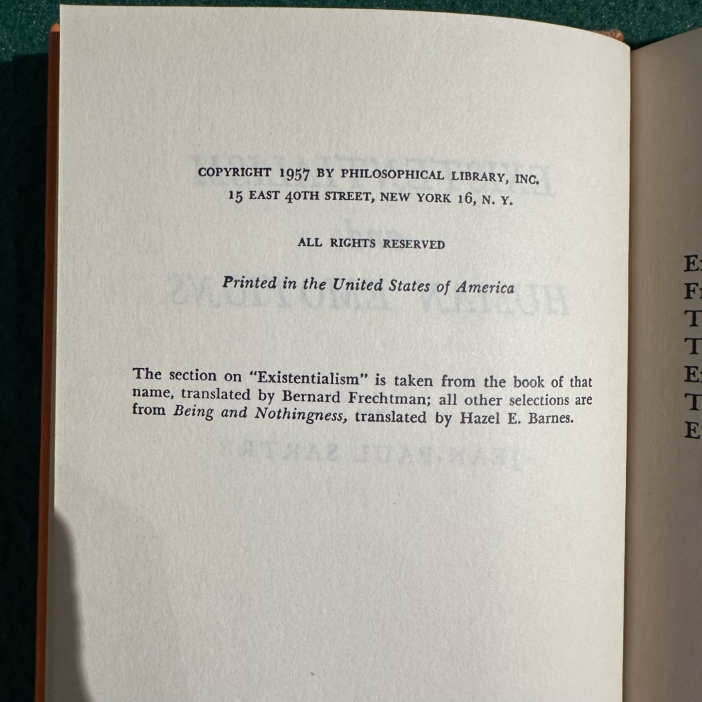 Vintage Non-Fiction Hardback: Jean-Paul Sartre - Existentialism and Human Emotions 1957