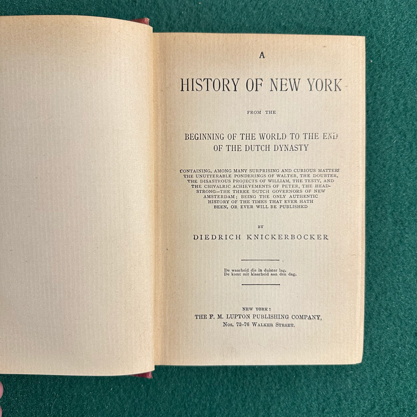 Vintage Non-Fiction Hardback: Diedrich Knickerbocker (Washington Irving) - A History of New York
