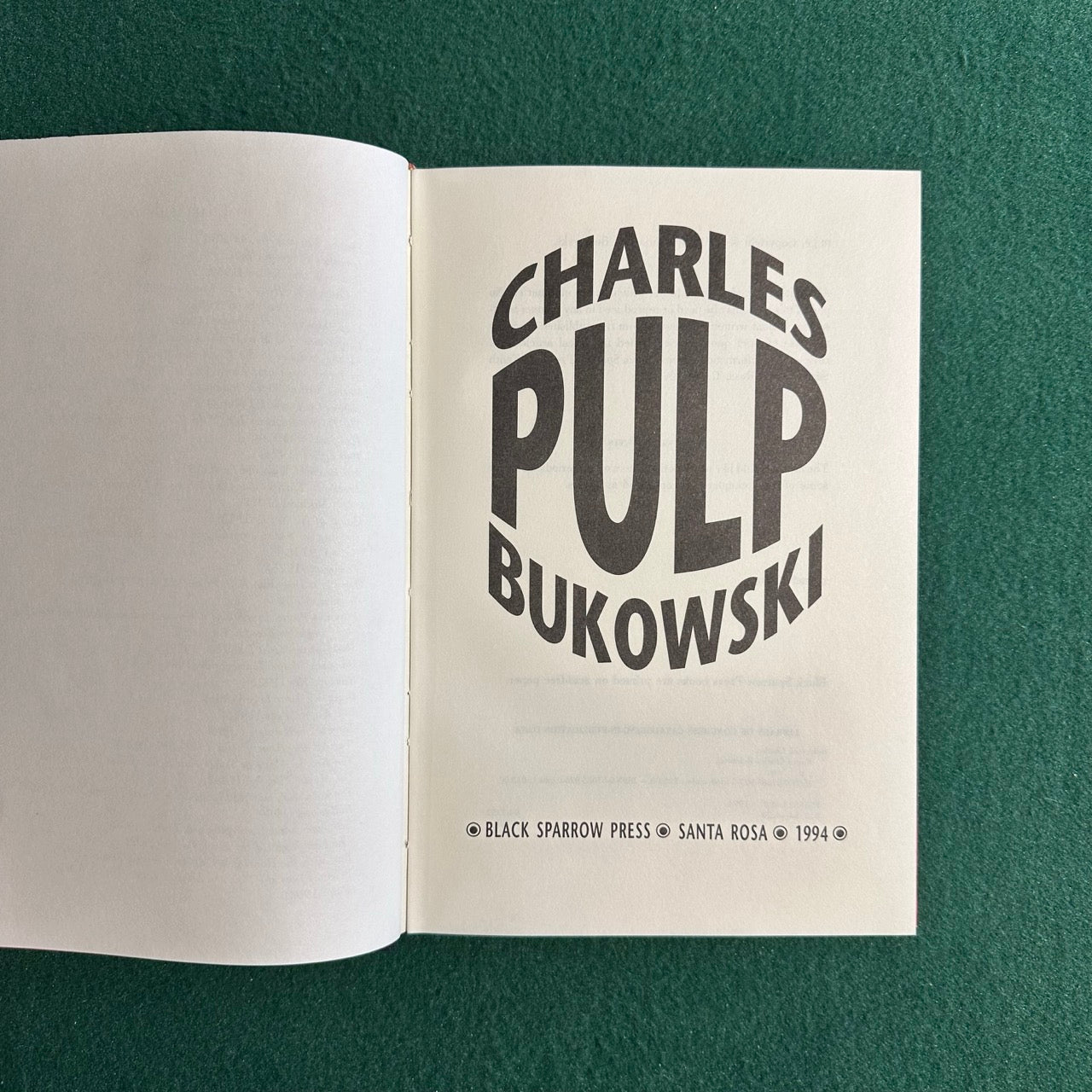 Vintage Fiction Hardback: Charles Bukowski - Pulp FIRST EDITION/SECOND PRINTING