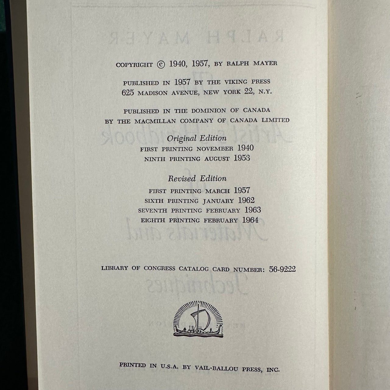 Vintage Non-Fiction Hardback: Ralph Mayer - The Artist's Handbook of Materials and Techniques