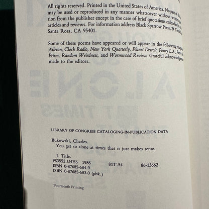 Vintage Poetry Paperback: Charles Bukowski - You Get So Alone At Times That It Just Makes Sense