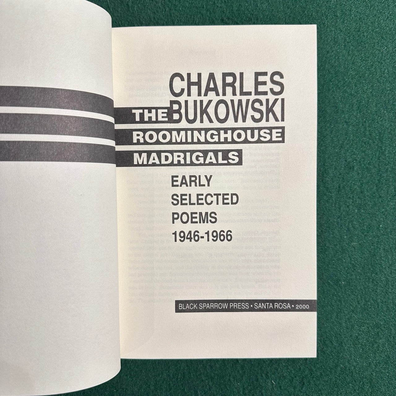 Vintage Poetry Paperback: Charles Bukowski - The Roominghouse Madrigals NINTH PRINTING