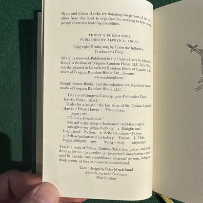Fiction Hardback: Ethan Hawke - Rules For A Knight SIGNED FIRST EDITION